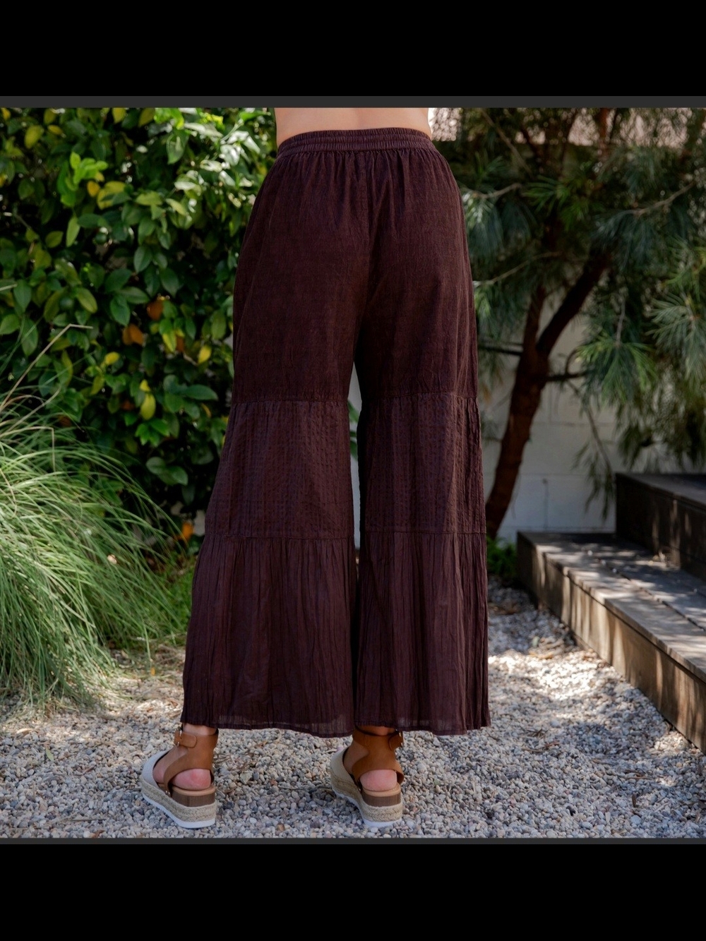 Young Threads Wide Leg Tiered Textured Pants in Brown Sz L - Picture 4 of 7